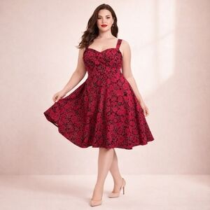 TORRID 18 Unique gothic Retro Chic Red Roses, Skulls, Keys  fit & flare  dress